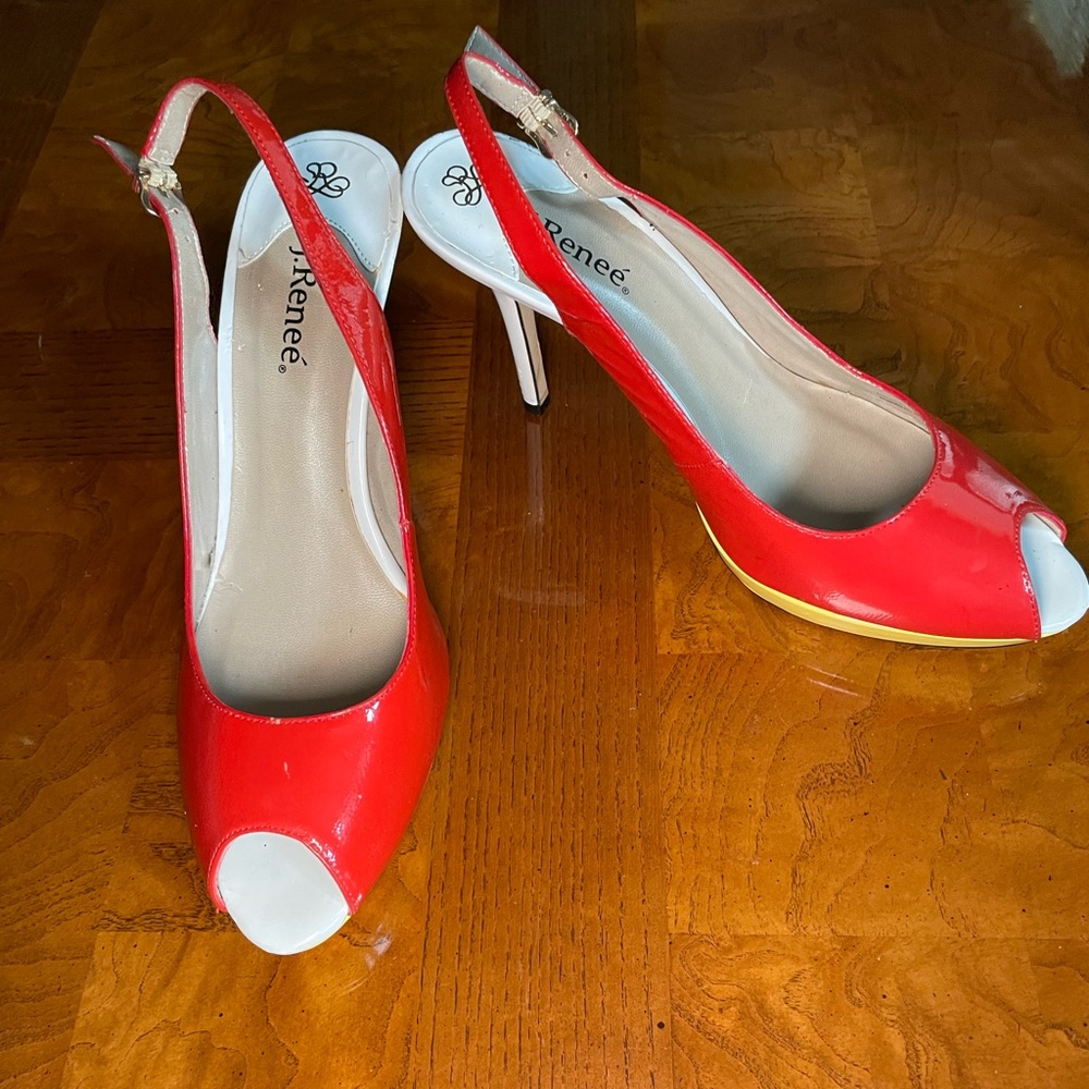 J Renee sling back open toe heels